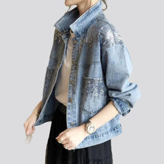 Sequin embellished women's denim jacket online—excellent women's denim jacket from the 2023 Spring-Summer Collection. Every day. urban trend makes you feel more at ease. Yes. street-modern can make you feel more at ease every day. You don't have to be a fashion expert to locate items complimenting your style and make you feel great. The purpose of urban-fashion is to choose comfortable and stylish garments. It's all about developing looks that you enjoy and are proud of.Embellished denim is a ti Embellished Medium Wash Denim Jacket For Spring, Trendy Embellished Medium Wash Denim Jacket, Spring Embellished Medium Wash Denim Jacket, Casual Embellished Denim Jacket, Casual Embellished Medium Wash Denim Jacket, Casual Cotton Embellished Outerwear, Embellished Cotton Denim Jacket, Embellished Long Sleeve Summer Outerwear, Summer Long Sleeve Embellished Outerwear