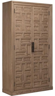 Barron Equestrian Bar Cabinet Armoire - Belle Escape Spanish Antiques, Wood Bar Cabinet, Grey Stained Wood, Oak Wardrobe, Custom Cast, French Armoire, Cast Iron Door, Wardrobe Door Designs, Spanish Villa