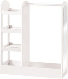 a white shelf with shelves on each side and one section open to show the inside