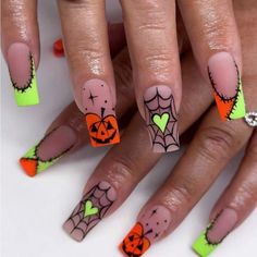 Super Cute And Stylish Ships In 5-10 Business Days Halloween Press On Nails, Halloween Acrylic Nails, Cute Halloween Nails, Seasonal Nails, Halloween Nail Designs, Halloween Nail, Neon Nails