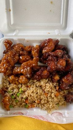 chicken wings and rice in a foam container