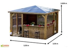 an outdoor bar is shown with measurements for it