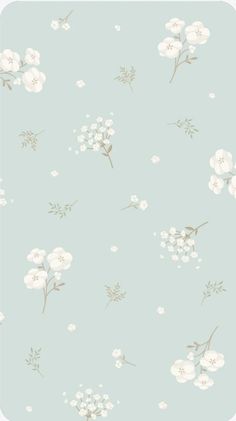 a blue wallpaper with white flowers on it