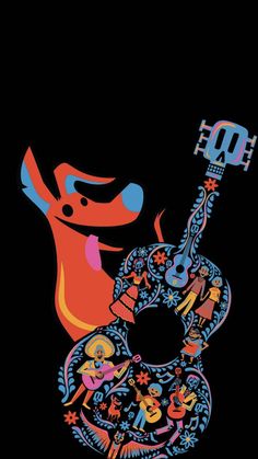 an illustration of a guitar with colorful designs on it