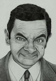 a pencil drawing of a man wearing a suit and tie with his eyes wide open