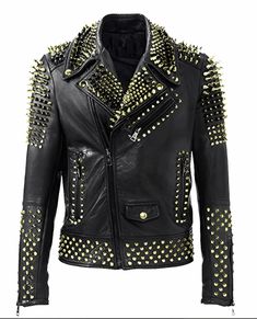 Men's Studded Black Biker Leather Jacket