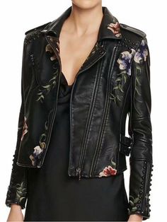 Size: Modal Show Detail Show(100% real by ourself) Street Moto, Embroidered Leather Jacket, Faux Leather Jacket Women, Dress Up Jeans, Print Embroidery, Estilo Boho Chic, Embroidered Leather, Jackets Women, Evening Outfits