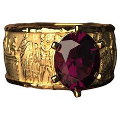 Made to fit natural Rhodolite Garnet Ring. A beautifully well-crafted 14k solid gold ring with a combination of sandblasted and polished finishes. Solid gold band ring "Altar of Domitius Ahenobarbus" The Altar of Domitius Ahenobarbus, more properly called the Statuary group base of Domitius Ahenobarbus, is a series of four sculpted marble plaques which probably decorated a base which supported cult statues in the cella of a Temple of Neptune located in Rome on the Field of Mars. The production t Group Base, Ancient Roman Jewelry, Rhodolite Garnet Ring, Roman Jewelry, Solid Gold Band, Solid Gold Ring, Garnet Ring, Gold Band Ring, Rhodolite Garnet