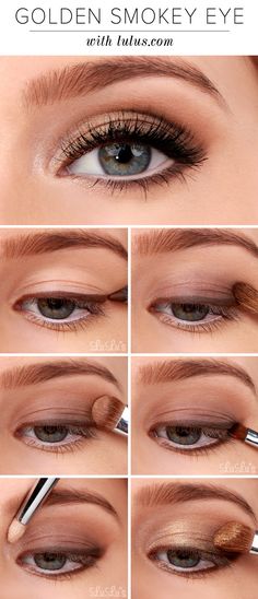 Smokey Eyeshadow Tutorial, Golden Smokey Eye, Simple Wedding Makeup, Eyeshadow Tutorial For Beginners, Gold Eyeliner, Best Makeup Tutorials, Trendy Eyeshadow, Smokey Eyeshadow, Smokey Eye Tutorial