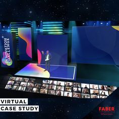 the virtual case study is displayed in front of an image of a man on stage