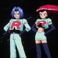 two anime characters standing next to each other