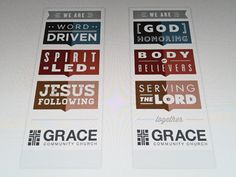 two stickers with words on them that say god, jesus, serving the lord and grace