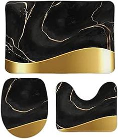 Gold Luxury, Bathroom Accessory Sets, Bathroom Rug, Black Marble, Bath Mats, Gold Foil, Bathroom Accessories