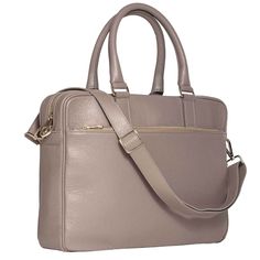 Slim DiLoro Italian Leather Briefcase Taupe for Women DESCRIPTION SPECIFICATIONS WARRANTY VIDEOS MISC Luxury DiLoro Italian Slim Leather Briefcase, designed for the Modern Businesswoman. Soft Italian calfskin leather imprinted with an elegant relief grain pattern topped with two rolled handles for extra comfort. Includes a removable and adjustable leather shoulder strap. The large main compartment is beautifully lined with a neutral, dove-grey, soft, non-tarnishing fabric. The padded laptop or t Briefcase For Women, Briefcase Women, Leather Briefcase, Dove Grey, Top Pattern, Rebecca Minkoff Hobo, Italian Leather, Business Women, Inside Pocket