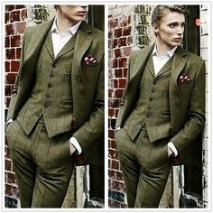 Olive Green Men's Suit Tweed Plaid Vintage Prom Party Groom Wedding Tuxedo Suits | eBay Men Wedding Clothes, Hogwarts Feast, Wedding Tux Ideas, Watson Aesthetic, Social Outfits, Tweed Groom, Green Tux, Vintage Wedding Suits, Green Plaid Coat