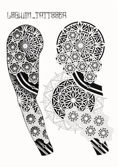 a black and white drawing of two birds with intricate designs on their wings, facing each other