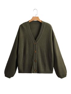 V-neck Drop Shoulder Cardigan | EMERY ROSE Plain Coats, Shoulder Cardigan, Drop Shoulder Cardigan, Green Cardigan, V Neck Cardigan, Cardigan Tops, Trendy Fashion Women, Knitwear Women, Winter Women