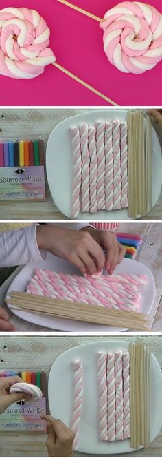 the process of making candy lollipops is shown