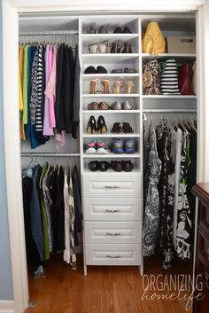 the closet is full of clothes and shoes