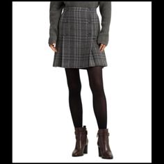 Lauren Ralph Lauren Kathtina Wool Blend Plaid Mini Skater Skirt Size 10 - Nwt Grey, Mottled Grey Plaid Wool Blend A-Line Skirt Wrap Design Straight Hem Design Front Button Closure All-Over Pattern Soft Feel Msrp $245 Brand New With Tags From Reputable Wholesaler. Please Let Me Know If You Need Any Measurements Before Purchase. Fall Workwear Knee-length Skort, Skirted Bottoms For Workwear In Fall, Mini Skirt For Fall Workwear, Fall Knee-length Lined Skort, Mini Skater Skirt, Skirt Wrap, Grey Plaid, Wool Plaid, Lauren Ralph Lauren