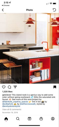 an instagram page showing the kitchen and dining area