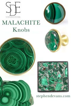 green marble knobs and plates with gold accents