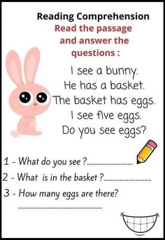 an easter bunny reading worksheet for kids to learn how to read and write