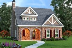 this is an artist's rendering of a house in the country style with brick and shingles