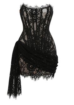 Black Corset Dress Lace, Black Lace Dress Short Bodycon, Short Going Out Dress, Vogue Theme Dress, Black Lace Corset Mini Dress, Black Lace Dress Birthday, Y2k Strapless Dress, Dark Birthday Outfits, Short Party Dress Club