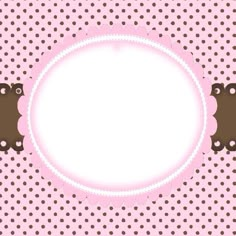 a pink polka dot background with a white circle in the middle and brown dots around it