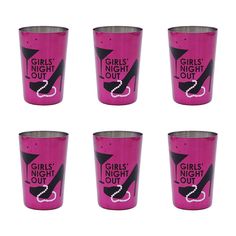 six shot glasses with the words girls night out on them