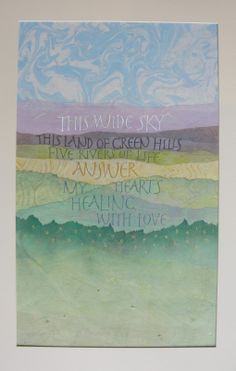 a painting with words written on it in different colors and sizes, including the sky