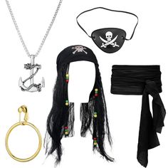 PRICES MAY VARY. Adequate to Meet Your Needs: the package comes with 5 pieces of pirate accessories for men and women, including sash, earring, necklace, eye patch and wig with headscarf; The combination is sufficient for you to apply, and can easily meet your other requirements Proper Dimension to Apply: the size of the pirate eye patch is about 2.8 x 2 inches, strap is not included, the wig is about 18.7 inches, with the headscarf is about 19.7 x 18.5 x 18.5 inches, 18.7 inches in diameter, th Halloween Pirate Costume, Pirate Costume Accessories, Pirate Eye, Pirate Eye Patches, Female Pirate Costume, Pirate Accessories, Pirate Decor, Funny Cosplay, Long Hair Wigs