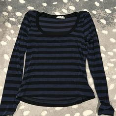 Never Worn, Fits Petite Sizing! Open To Offers! Striped Clothes, Hogwarts Dr, Paris Blue, Paris Blues, Striped Long Sleeve Shirt, Long Shirt, Dream Clothes, Blue And Black, Striped Long Sleeve