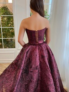 Bordeaux Brocade Ball Gown | Teuta Matoshi