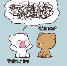 two cartoon bears sitting next to each other and one has an empty thought bubble above it