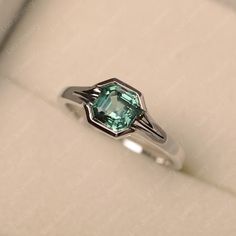 Contemporary Silver Jewelry, Green Sapphire Ring, Blue Gemstone Rings, Teal Sapphire, Moissanite Engagement Ring Oval, Emerald Cut Rings, Alexandrite Ring, London Blue Topaz Ring, White Gold Engagement Ring