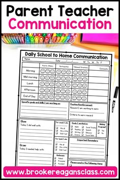 the parent teacher communication worksheet is shown with pencils and crayons