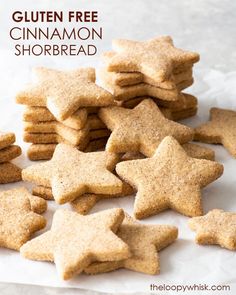 gluten free cinnamon shortbread cookies on a piece of parchment paper with the words gluten free