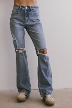 distressed knee denim She Is Clothed, Long Length, Straight Leg Jeans, Straight Leg, Zipper, Outfit Inspo, Style Inspiration, Cute Outfits, Wardrobe