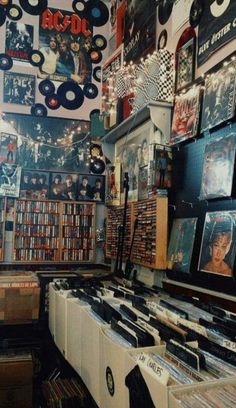 an old record store with records on the wall