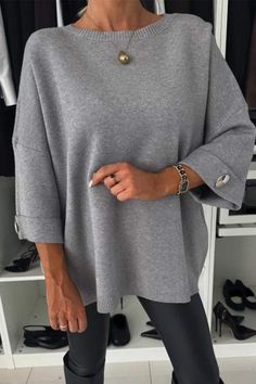 Women's Round Neck Mid-sleeve Knitted Casual Top Cardigans tops Modern Knitting, Round Neck Shirt, Knit Sleeve, Loose Sweater, Casual Top, Half Sleeve, Sleeve Sweater, Sleeve Type, Half Sleeves