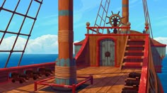 an animated image of a ship deck with stairs