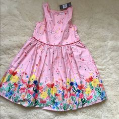 Nwt Dress Cute Pink Floral Print Dress, Playful Pink Floral Print Dresses, Pink Cotton Spring Dresses, Playful Dress For Dress-up In Spring, Pink Cotton Dress For Dress-up, Pink Cotton Dress For Dress-up Occasions, Multicolor Spring Dress-up Dresses, Spring Multicolor Dress-up Dress, Spring Multicolor Dress For Dress-up