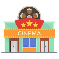 a movie theater with the word cinema on it's front door and three stars