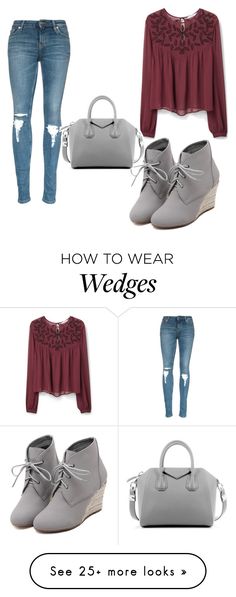 "Untitled #1481" by marta-moreno-1 on Polyvore featuring WithChic, MANGO, Givenchy, women's clothing, women, female, woman, misses and juniors Gray Outfit, Grey Ankle Boots, Boating Outfit, Brown Wedges, Oversized Blouse, Jewelry Women, Inspiration Mode, Color Combo, College Outfits