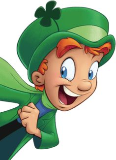 a cartoon leprezi man wearing a green hat and cape with his arms outstretched