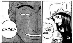 an anime comic strip with two faces and one is looking at the camera, while another has