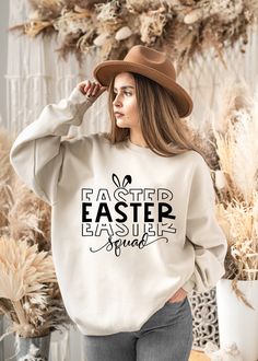 Easter squad sweatshirt, Hip Hop Easter, Easter gift For family, Easter sweatshirt, Cottontail sweatshirt, Easter is for Jesus sweatshirt Hello there! Welcome to ☆Star Fashion Sweatshirt-Hoodie☆ store.  We are here for different and top quality models. All of your designs that we hope you will like in our store are specially designed and produced for you. Do not hesitate to review. ☆Enjoy comfort and elegance. The material is a thick cotton and polyester blend. It is also a great surface for pri Easter Sweater, Ideas To Sell, Hip Hop Easter, Easter Sweatshirt, Hoodie Store, Jesus Sweatshirts, Sweater Ideas, Family Easter, Easter Shirt