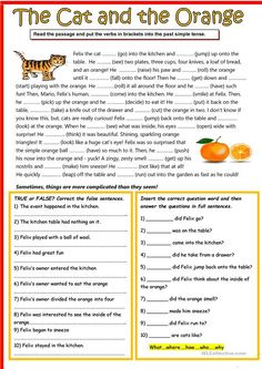 the cat and the orange worksheet is shown in red, yellow and white